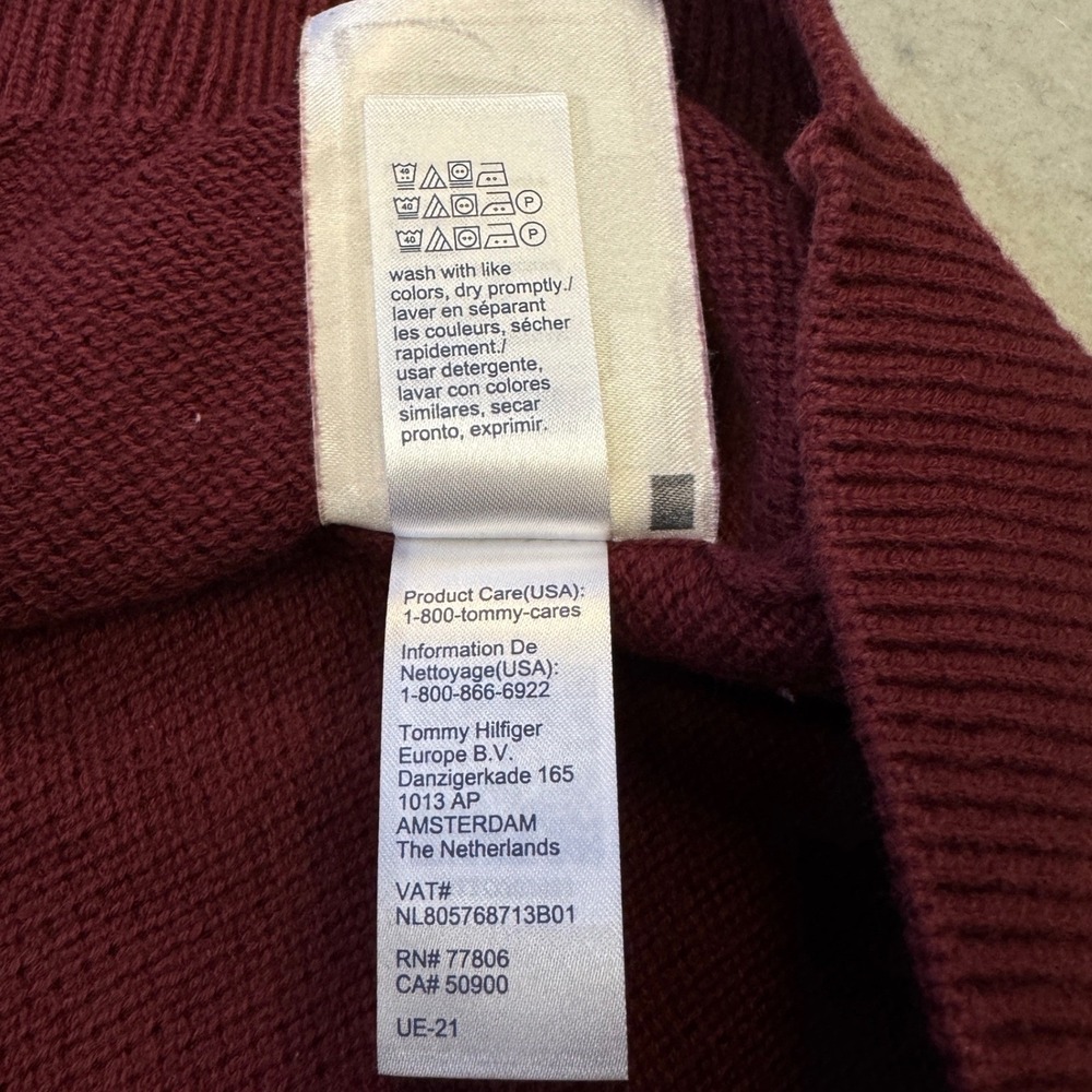 Tommy Hilfiger Quarter Zip Sweater Mens XL Burgundy Waffle Knit 78J1687 Academia - Picture 6 of 11